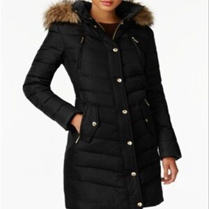 Size Medium Michael Kors Down Fill Puffer Parka Coat With Faux Fur Hood Winter